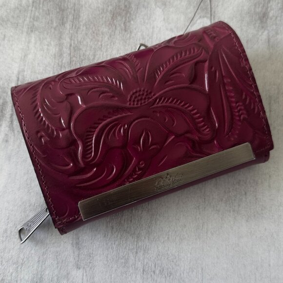 Patricia Nash Wallet Cametti Leather Tooled RFID trifold Magenta Purple - Picture 1 of 11